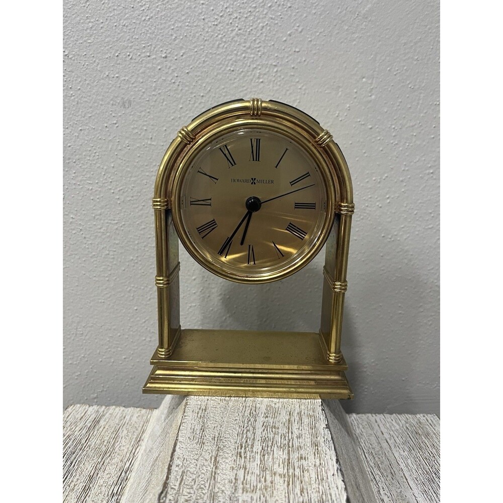 Howard Miller Lawson 645-789 Brass Quartz Desk Clock Mantel Sign Tested Works